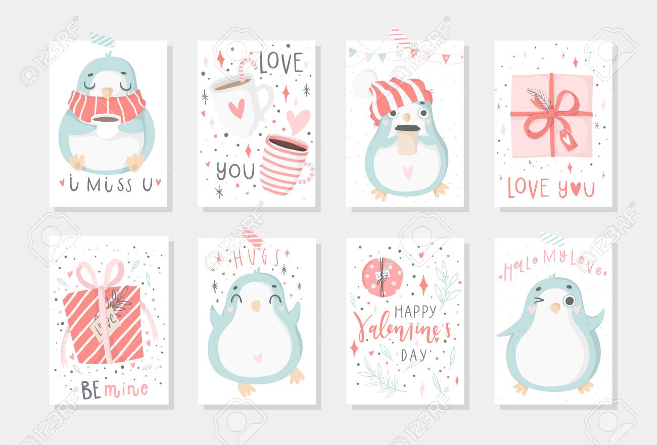 set of 8 cute ready to use gift romantic postcards with penguins cute postcards