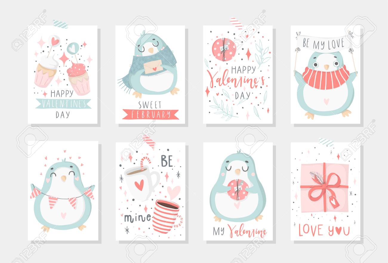 set of 8 cute ready to use gift romantic postcards with penguins cute postcards