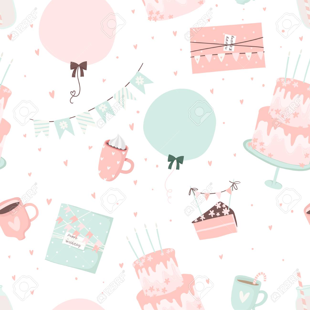 happy birthday pattern hand drawn romantic seamless pattern pink happy birthday sign