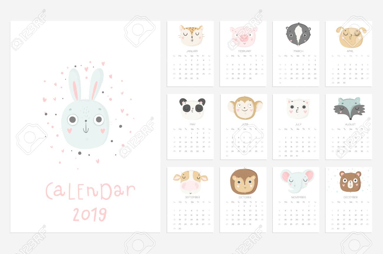 calendar 2019 stock vector fun and cute calendar with hand fun calendars 2019