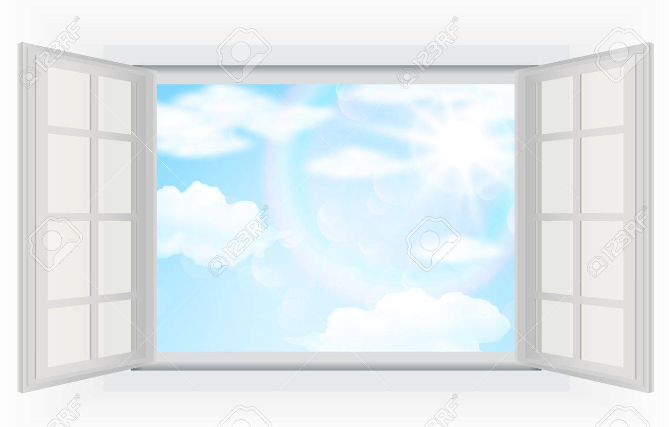 Open Window With Real Bright Sunlight Clouds And Blue Sky Royalty Free Cliparts Vectors And Stock Illustration Image