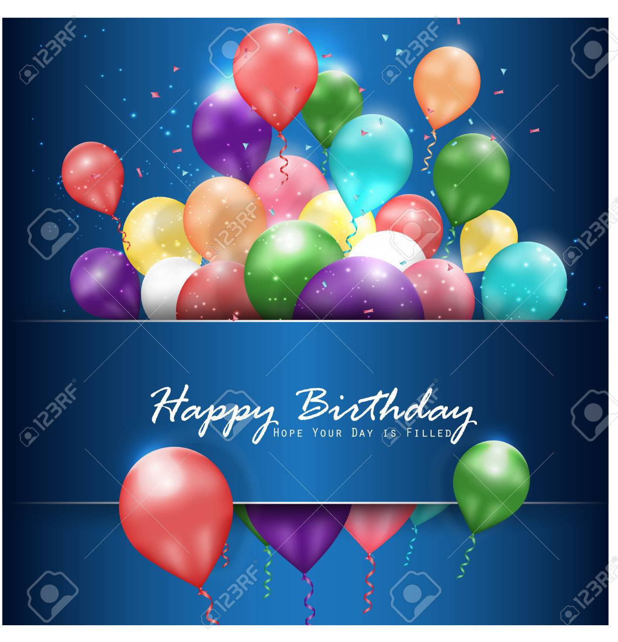 Ballons Colores Joyeux Anniversaire Sur Fond Bleu Clip Art Libres De Droits Vecteurs Et Illustration Image