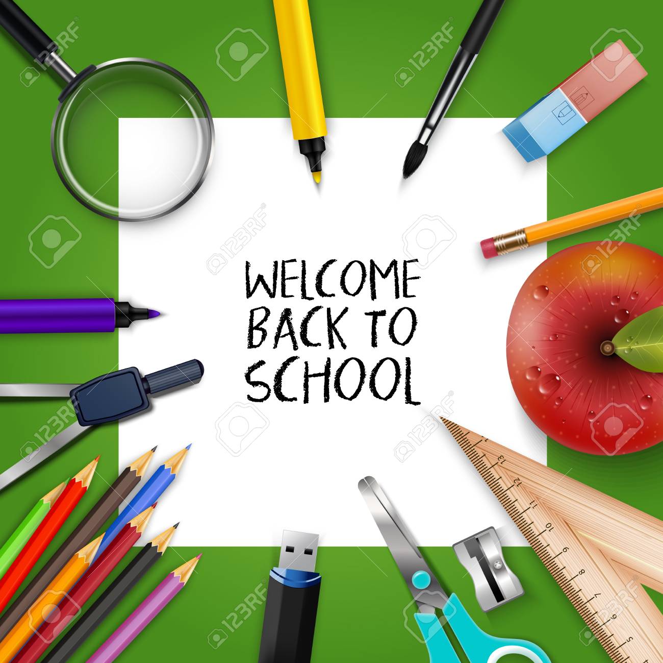 welcome back to school template with schools supplies welcome back to school template