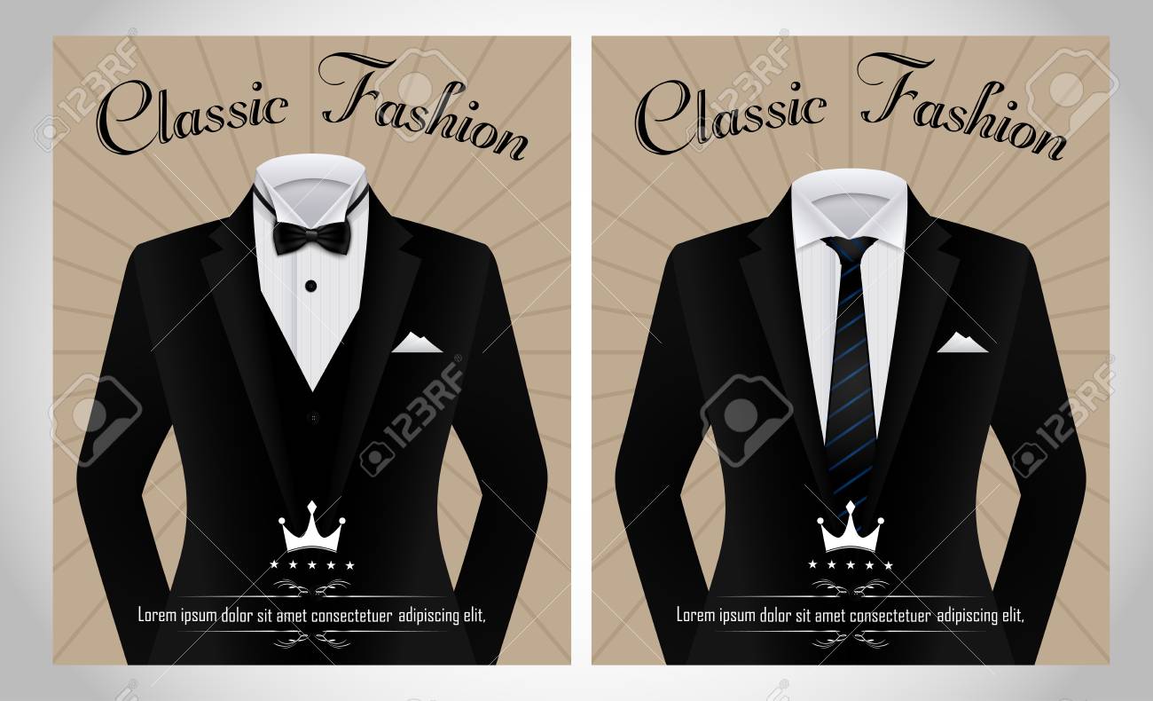 illustration of black suit with bow tie blazer vector illustrati, Stock vector
