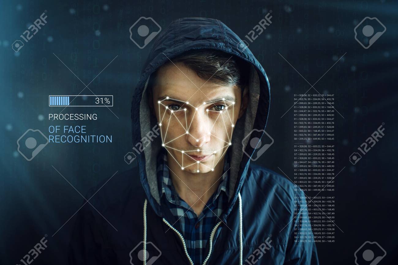 ポリゴン メッシュを介した顔認識の個人識別方法 現代技術の概念 の写真素材 画像素材 Image