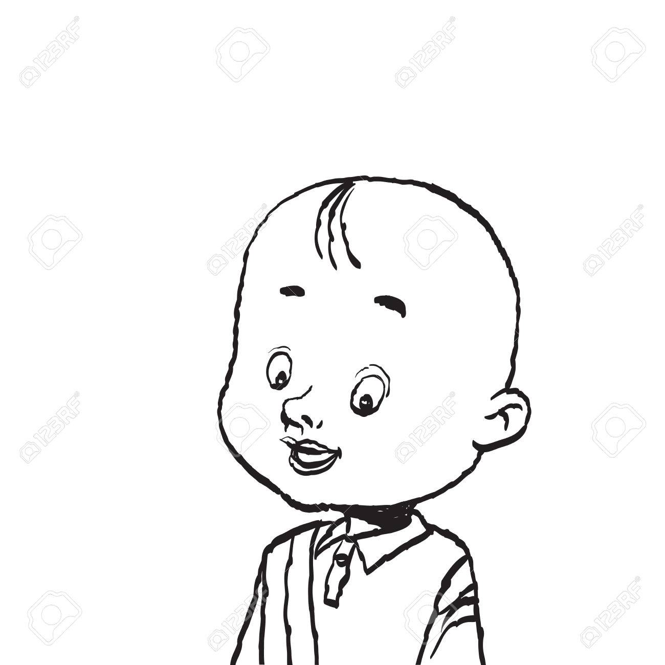 はげ男の子の肖像画は イラストを分離します 漫画イラストを分離します 黒と白の概要 の写真素材 画像素材 Image