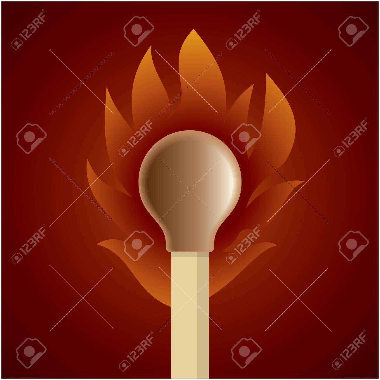 茶色のレトロなサークルの背景にマッチ棒を燃焼 のイラスト素材 ベクタ Image