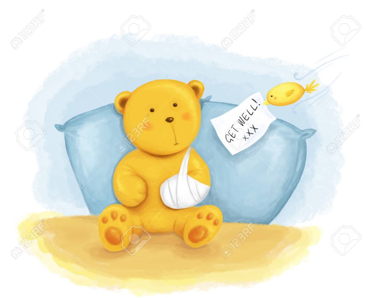 teddy bear with broken arm