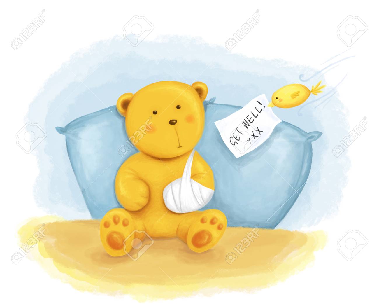 Teddy Bear With Broken Arm And Little Birdie With Get Well Greeting Stock  Photo, Picture and Royalty Free Image. Image 104165072.