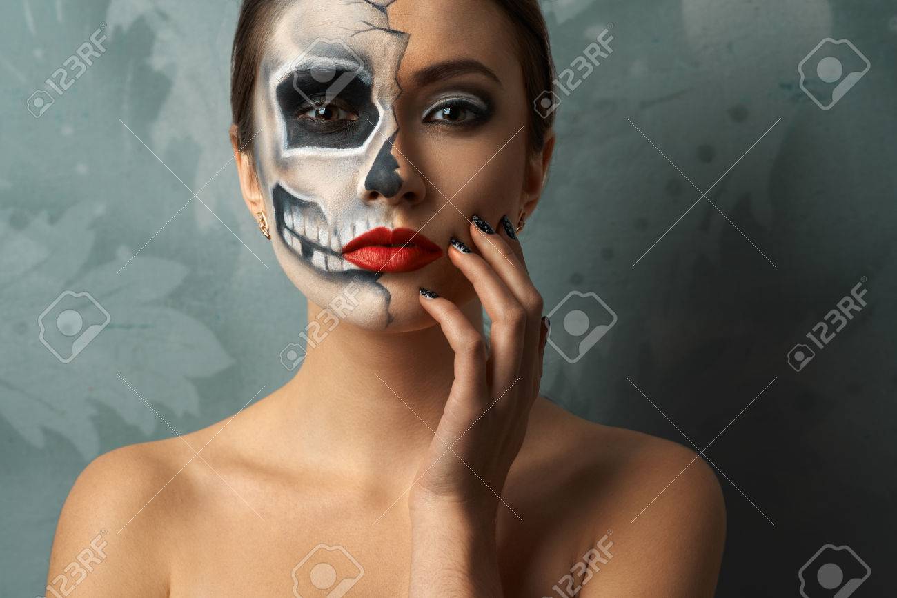 Beautiful Woman With Make Up Skeleton Stock Photo Picture And Royalty Free Image Image 32558447