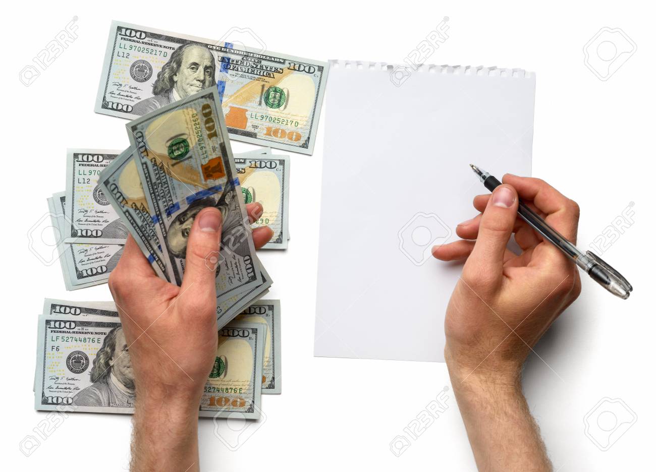 record expenses on a white sheet stock photo picture and royalty