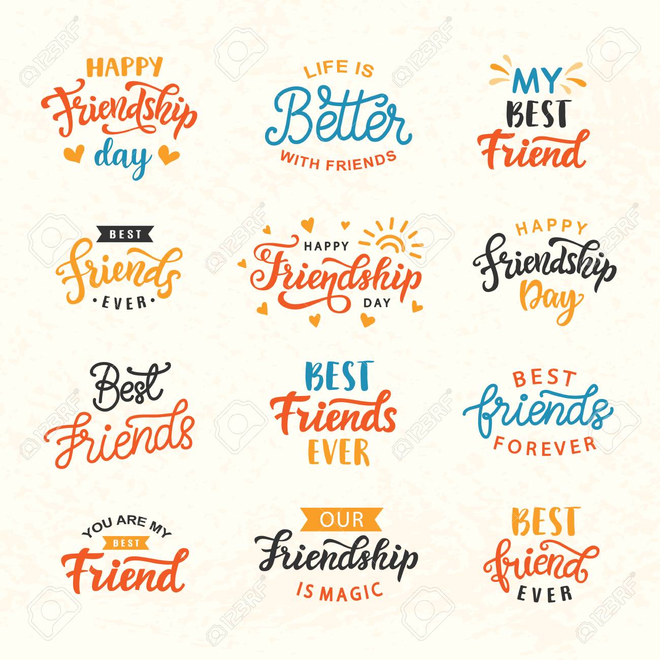 happy friendship day hand lettering big set greeting card calligraphy template