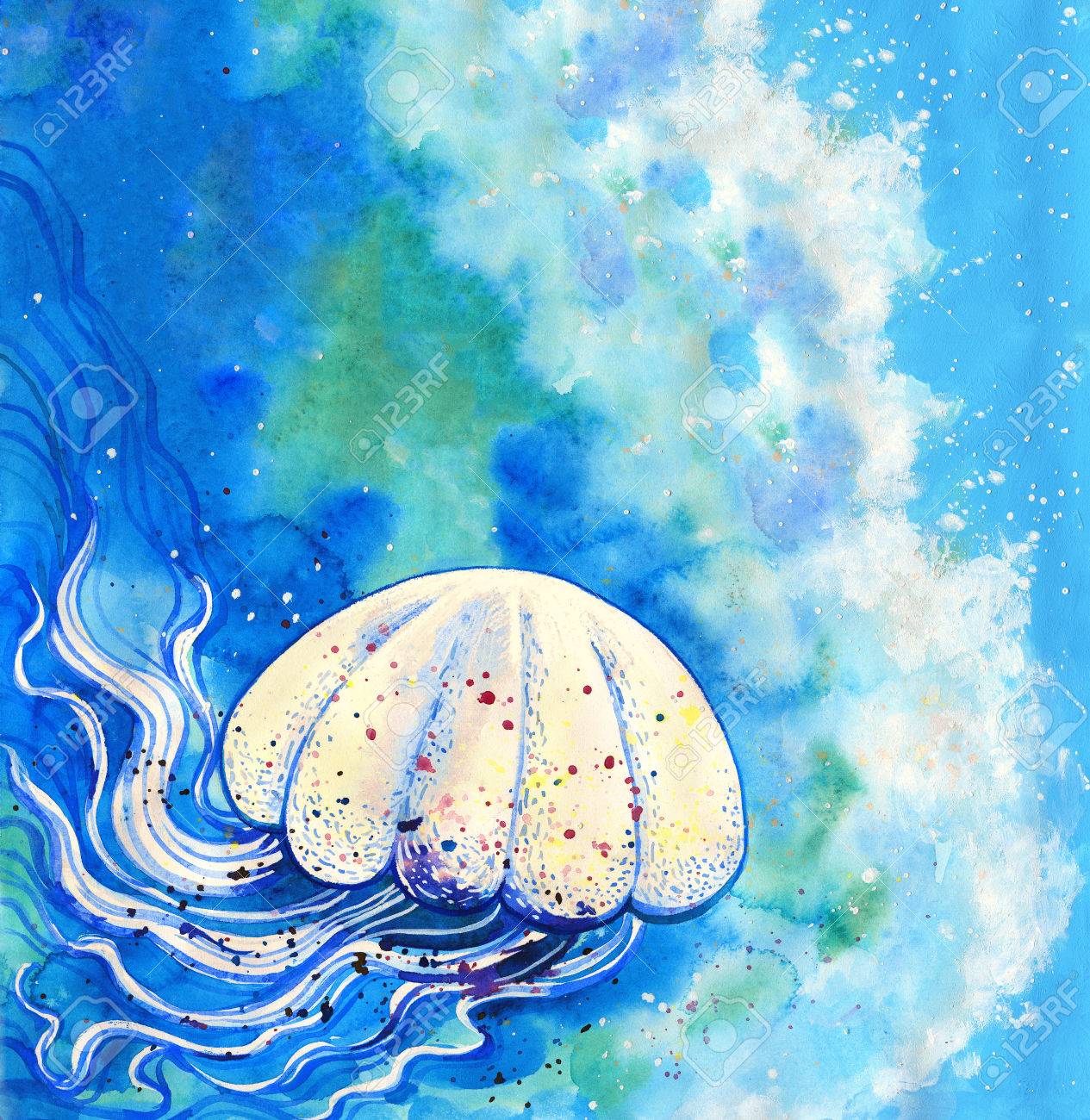 Jelly Fish Watercolor Painting Sea Life Hand Drawn Illustration Stock Photo Picture And Royalty Free Image Image 60005435