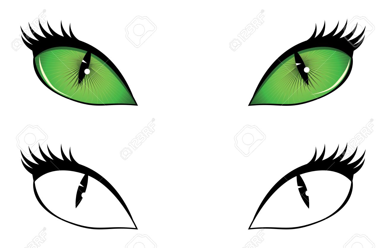 Green, Black And White Cartoon Cat Eyes Illustration. Royalty Free SVG,  Cliparts, Vectors, and Stock Illustration. Image 24171776., image size:1300x835