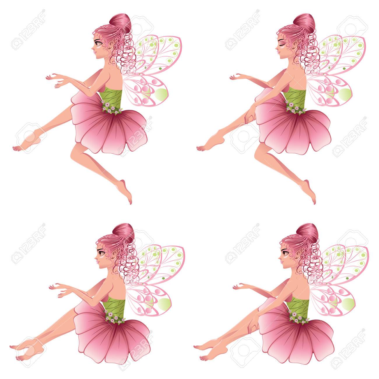 ピンク髪の花のドレスでかわいい漫画の妖精 のイラスト素材 ベクタ Image