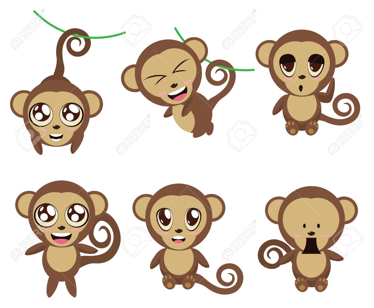 set of cartoon funny monkeys in different expressions and poses