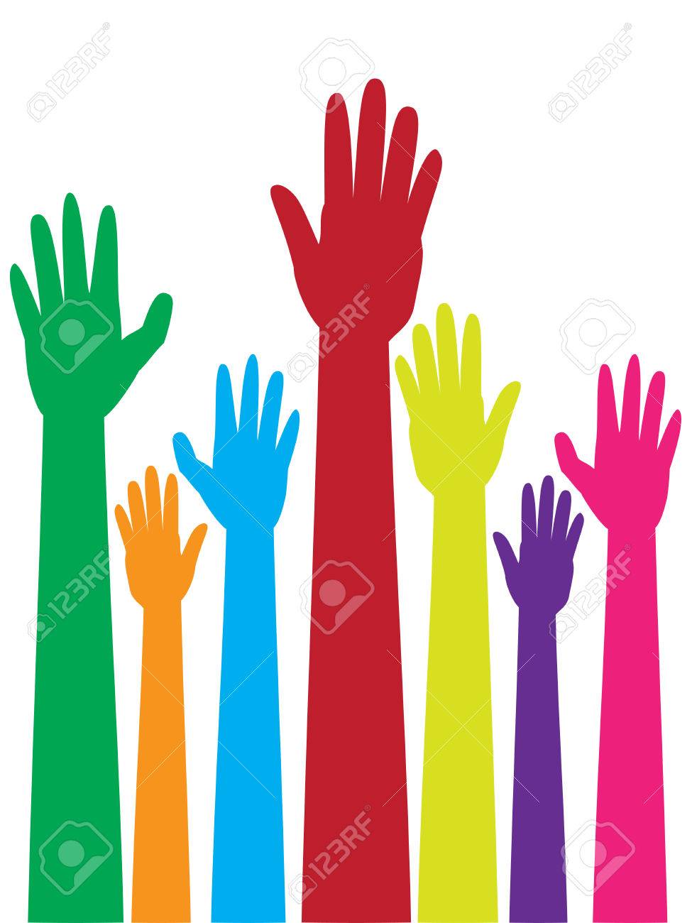 Cartoon Colorful Raised Hands Volunteer Voting Concept Royalty Free Cliparts Vectors And Stock Illustration Image 48347080