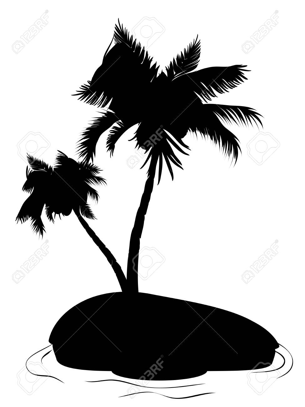 ヤシの木のイラストと熱帯の島の黒いシルエットは のイラスト素材 ベクタ Image