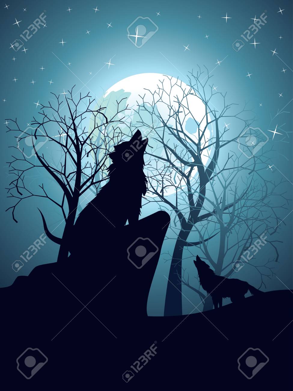 ジェームズ・メガー 狼と満月 ヴィンテージ ステンドグラス ウルフ