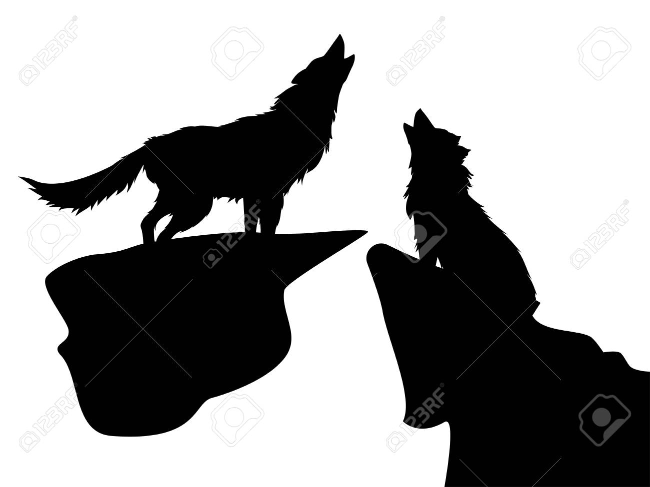 ハウリング狼白い背景の上の黒いシルエットは のイラスト素材 ベクタ Image