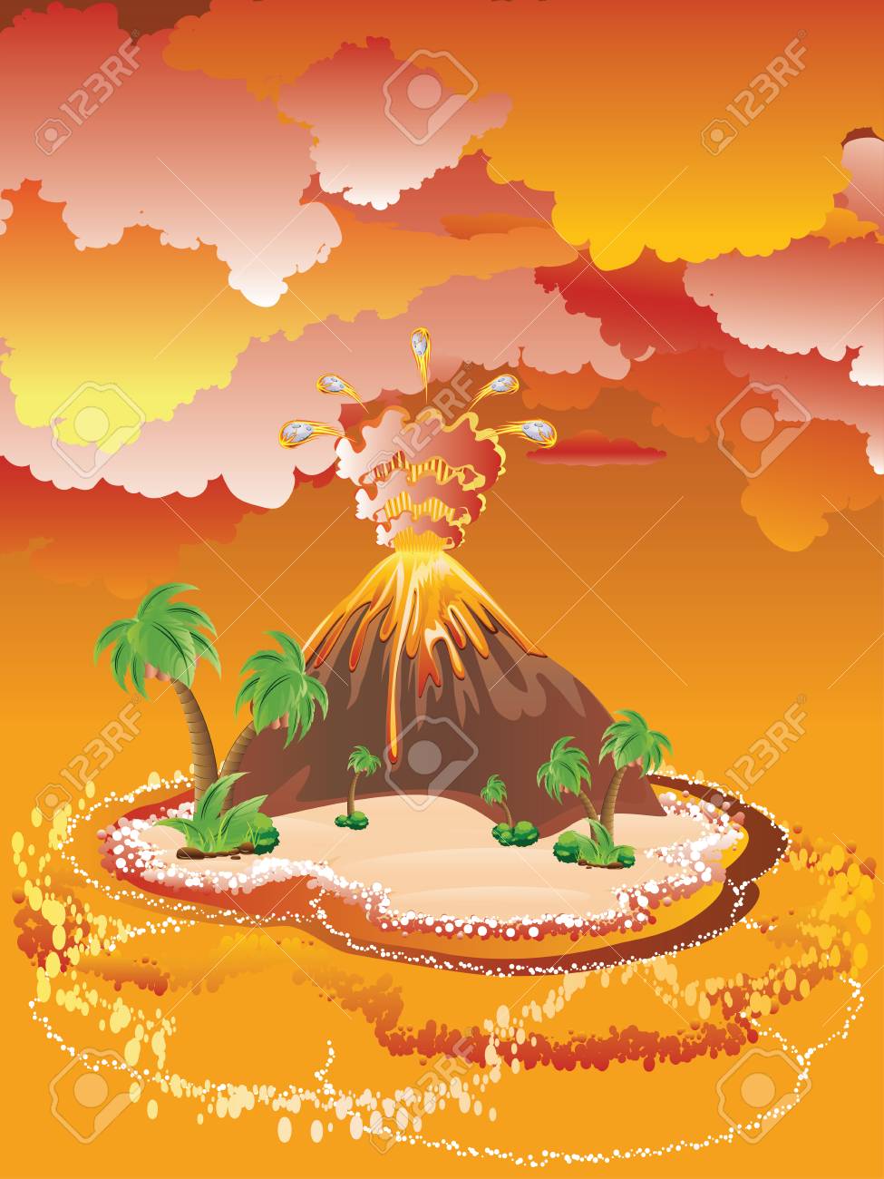 Illustration De L Eruption Du Volcan De Dessin Anime Avec De La Lave Chaude Clip Art Libres De Droits Vecteurs Et Illustration Image