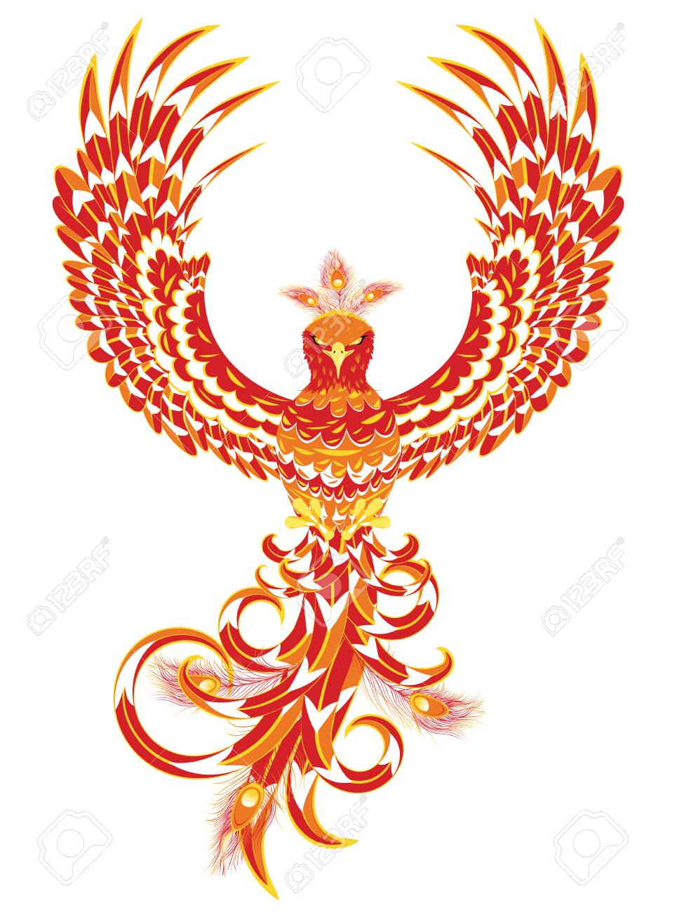 stylized firebird fantasy phoenix bird spreading wings royalty phoenix bird