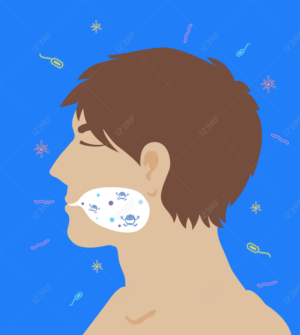 口の中で 空気中に住んでいる細菌 のイラスト素材 ベクタ Image
