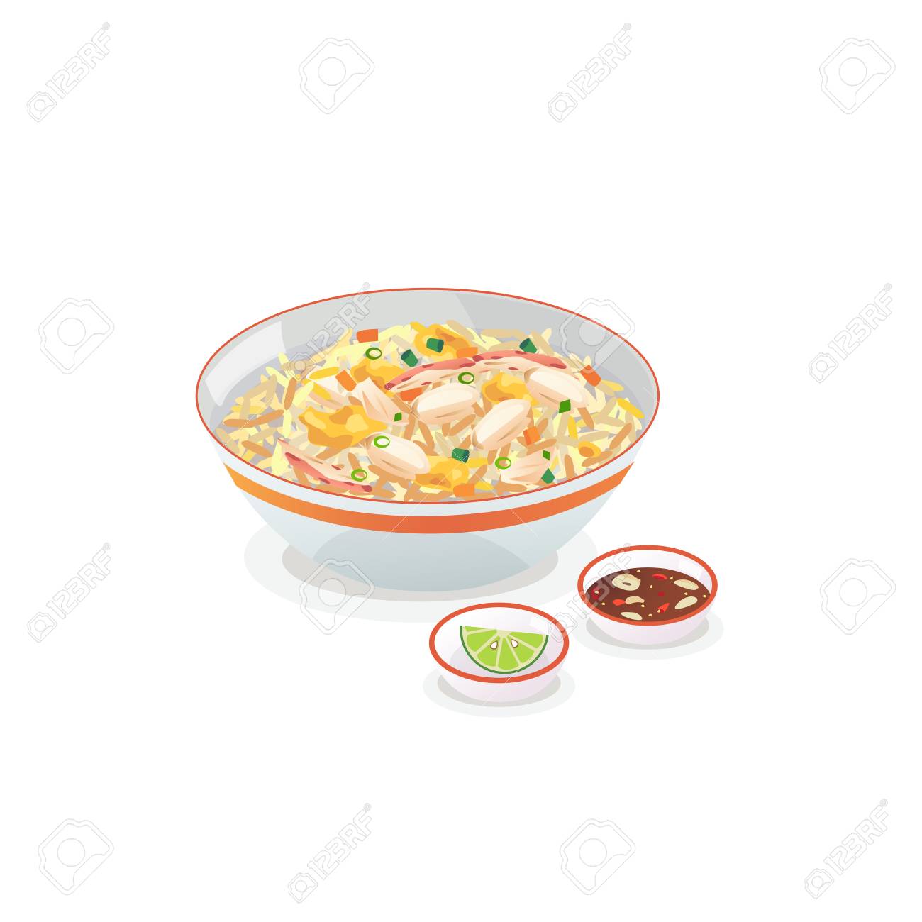 ソースとライムのカニ炒めご飯の弓 のイラスト素材 ベクタ Image