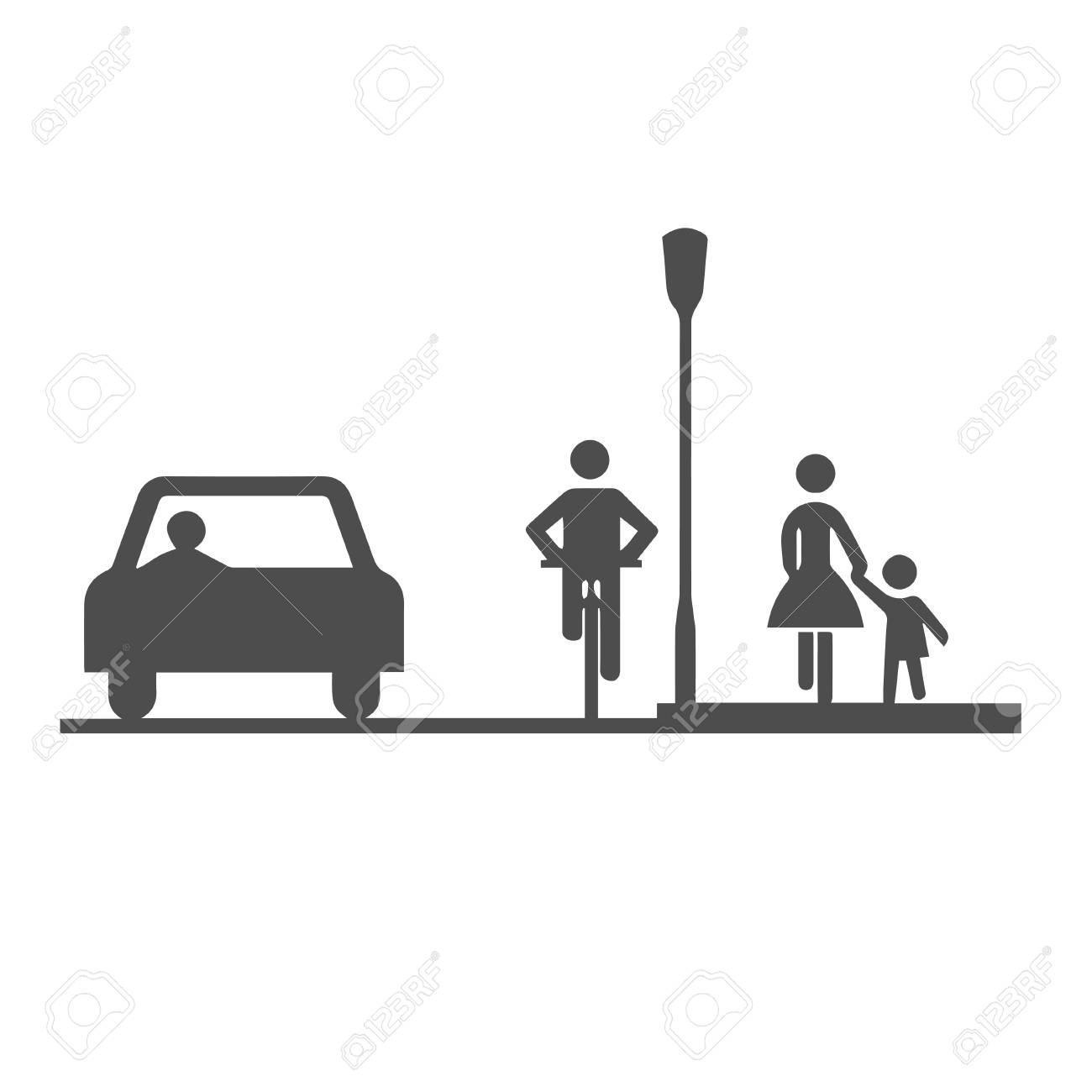 車 自転車 歩行者 母子のイラスト素材 ベクタ Image
