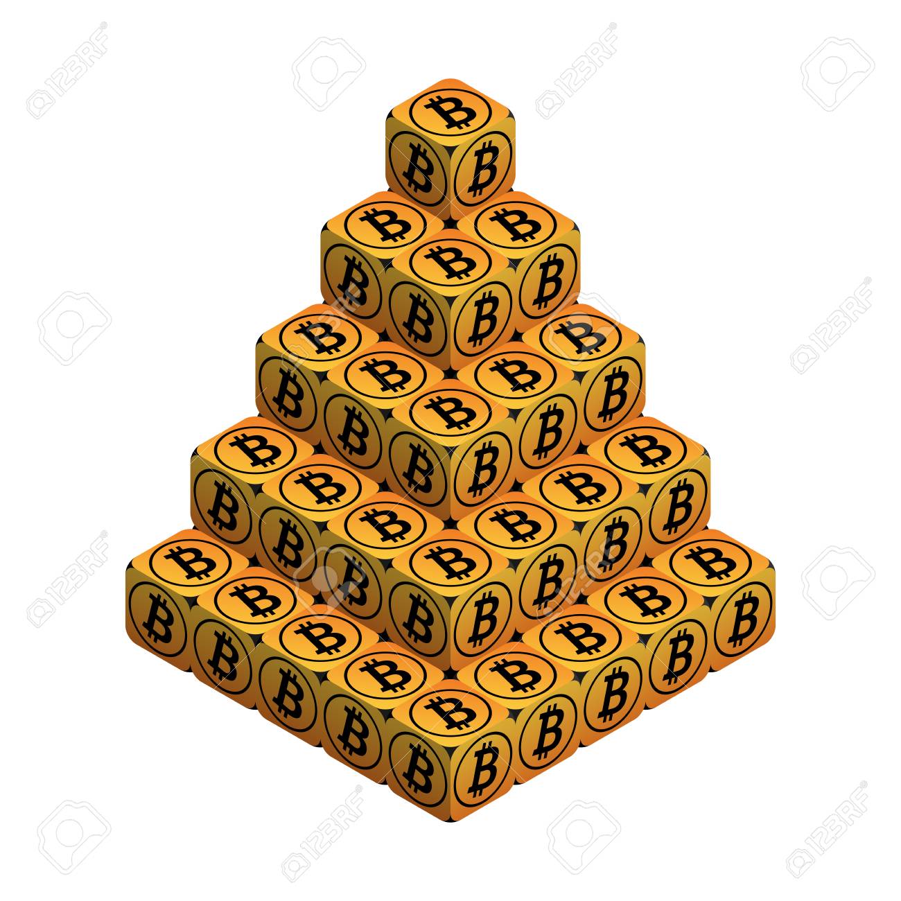 Bitcoin. Naranja Gran Pirámide De Bitcoin. Pirámide Isométrica Que Consiste  En Cubos Con Signo De Bitcoin Negro En Los Lados. Figura Cúbica Aislada En  El Fondo Blanco Ilustraciones svg, vectoriales, clip art