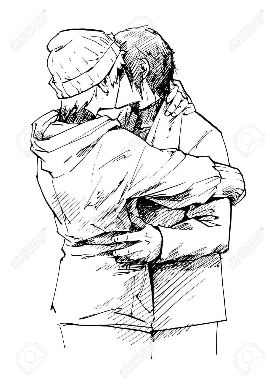 Loving Couple Kissing Ink Graphic Sketch Of People