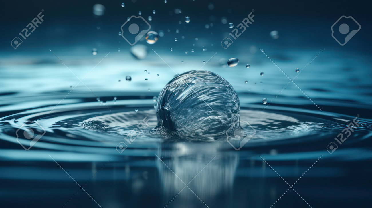 世界水の日。落下する水滴のリアルな滴。AL生成イラストの写真素材