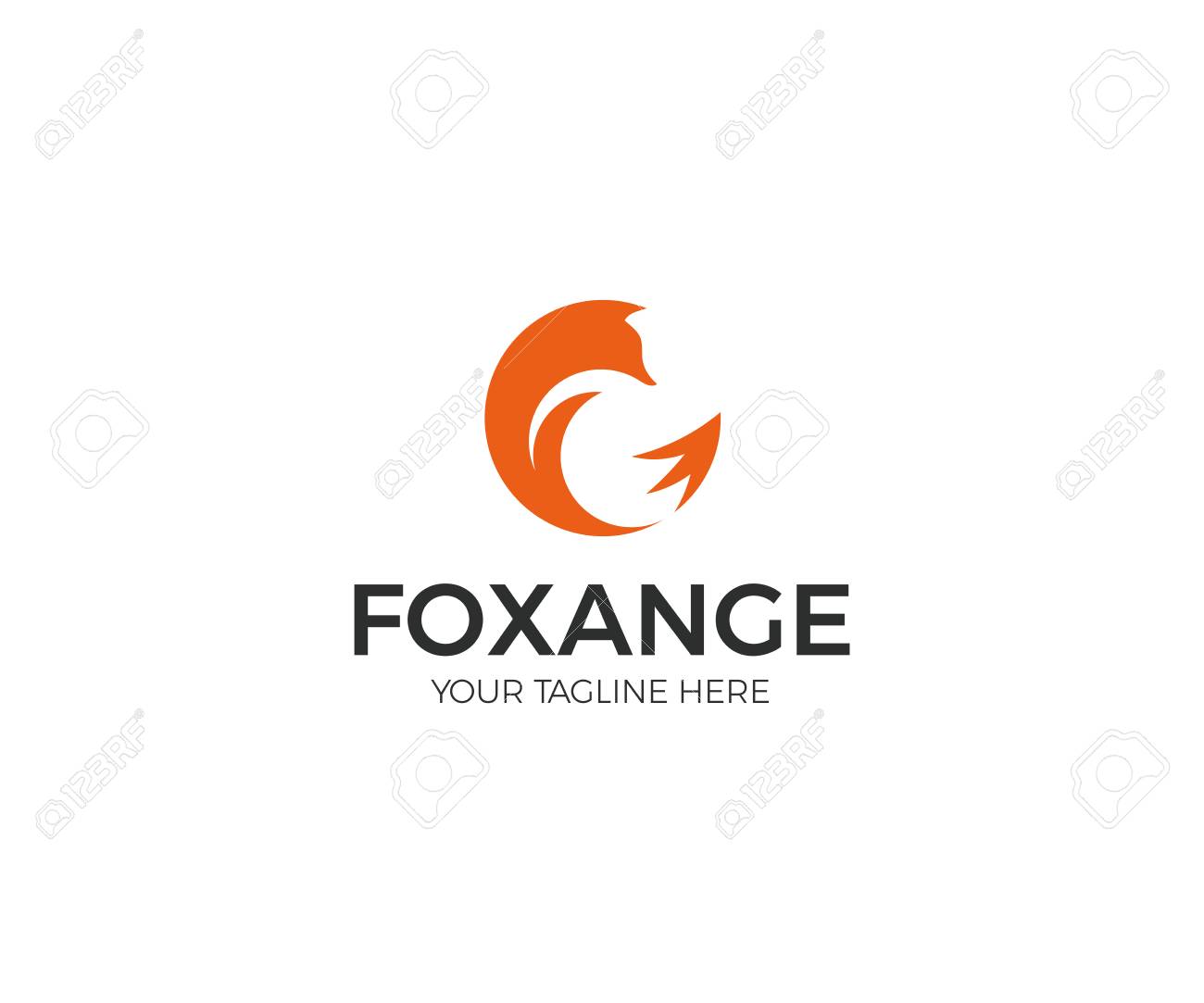 orange round fox logo template circle abstract fox vector design