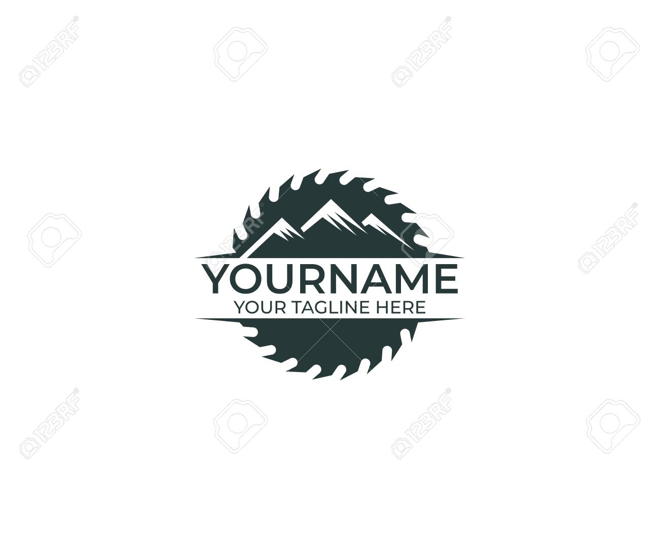 circular saw disc for cutting wood and mountains logo template