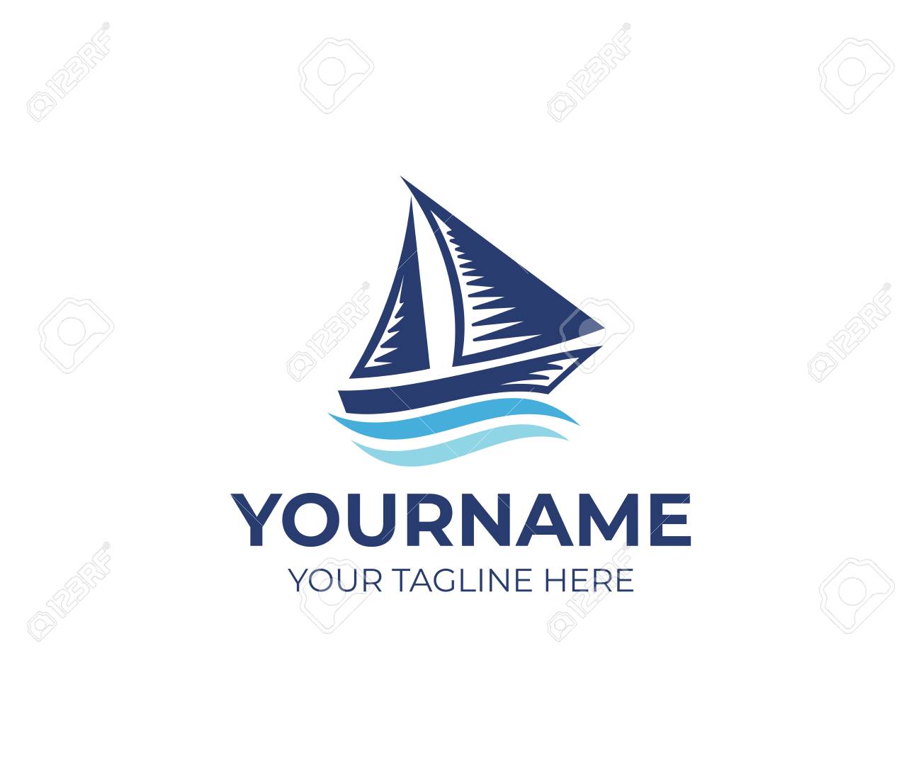 sailboat on waves logo template ship and cruise travel design