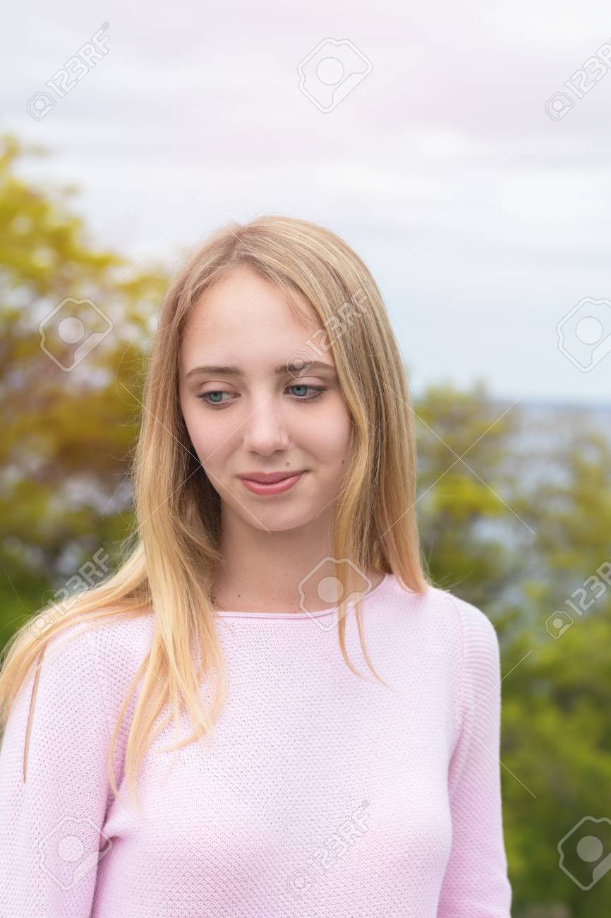 blonde sweatshirt pink