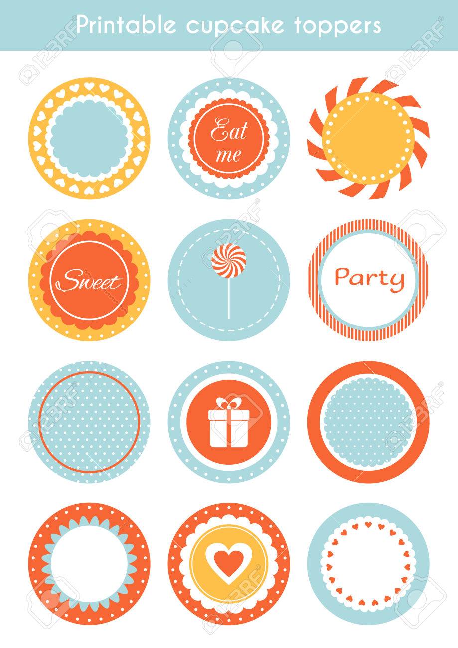 vector set of printable tags circle cupcake toppers labels labels template