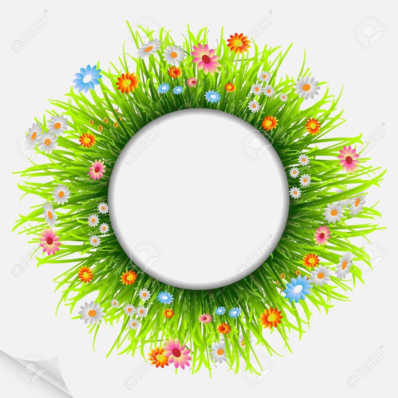 草と花の丸ナチュラル フレーム ベクター Eps10 のイラスト素材 ベクタ Image