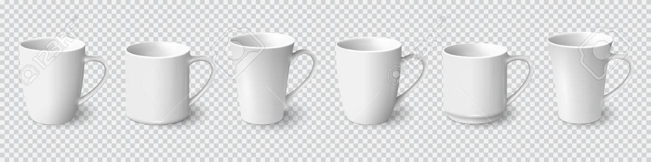 Set Of Realistic White Coffee Mugs Isolated On Transparent Background Vector Templates For Mock Up Set Of Realistic White Coffee Mugs Isolated On Transparent Background Vector Templates For Mock Up