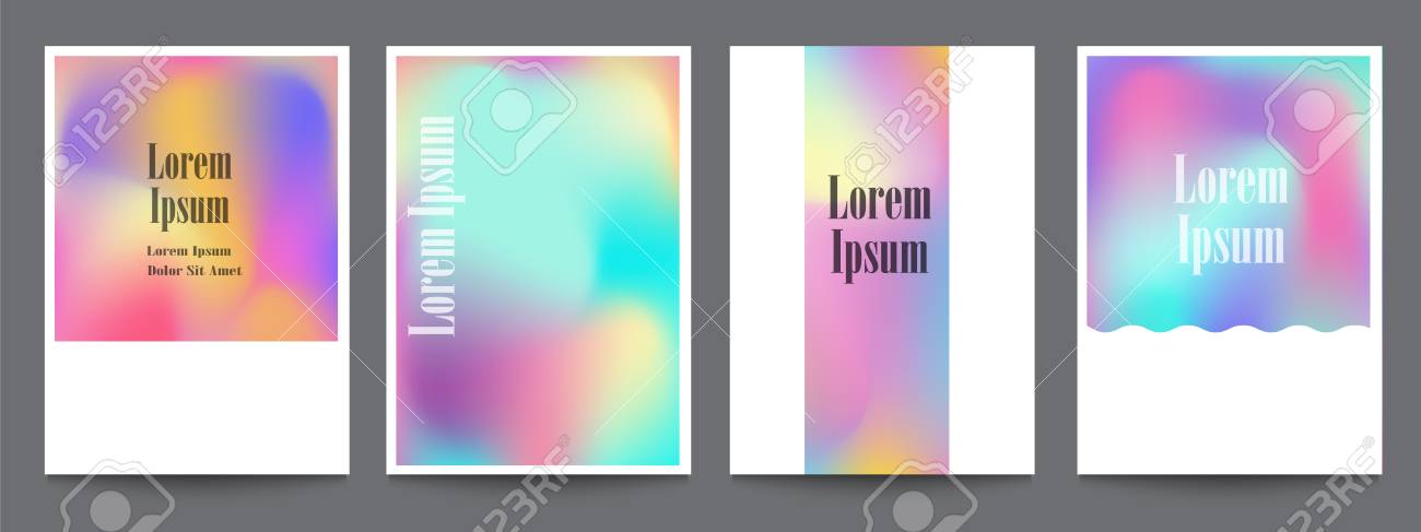 ホログラムの図形の背景を持つテンプレートのベクターを設定します トレンディな幾何学的なポスター 雑誌 カード カバー チラシのデザインをカバーします のイラスト素材 ベクタ Image