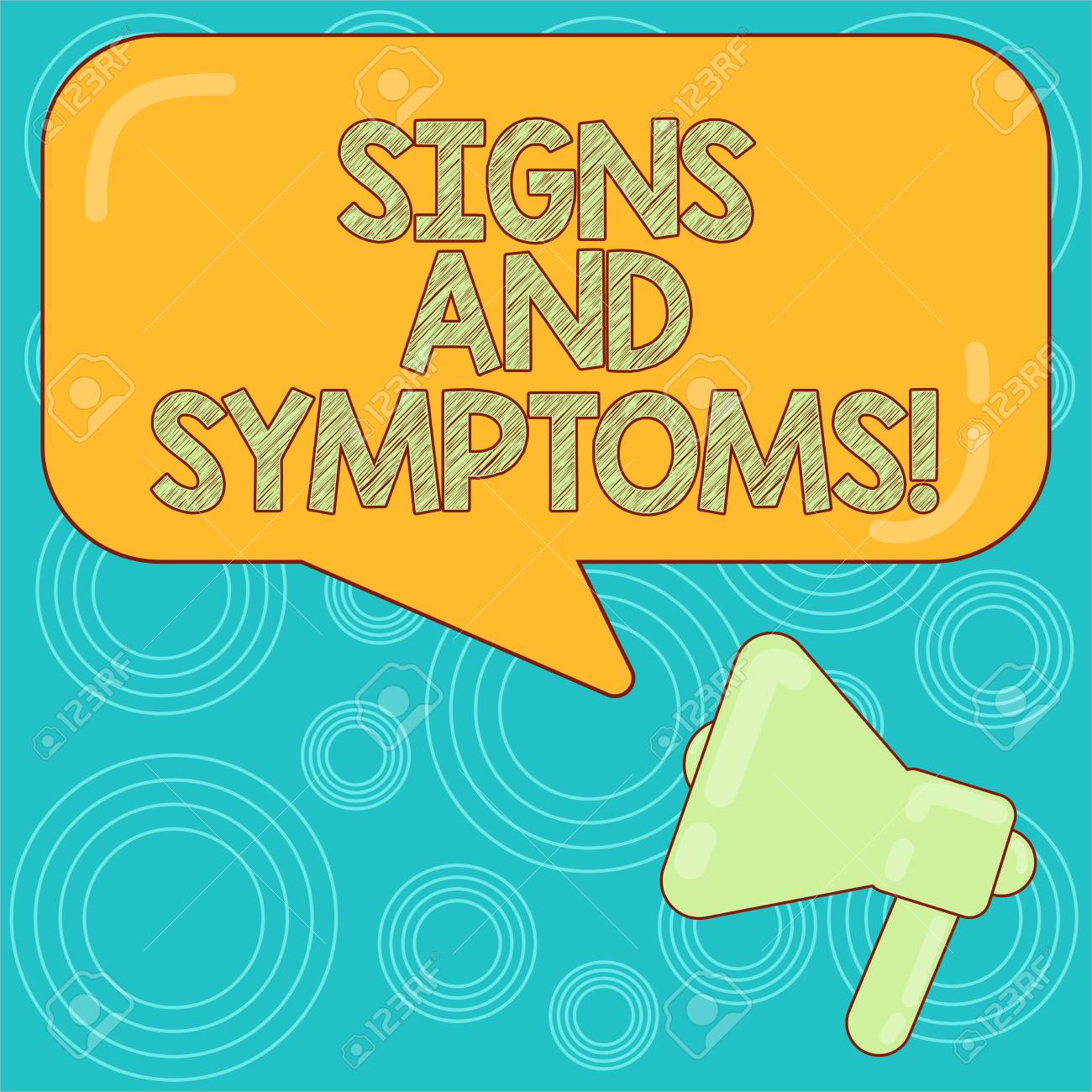 Word Writing Text Signs And Symptoms. Business Concept For Any Subjective  Evidence Of Disease That Can Be Detected Megaphone Photo And Blank  Rectangular Color Speech Bubble With Reflection Stock Photo, Picture and