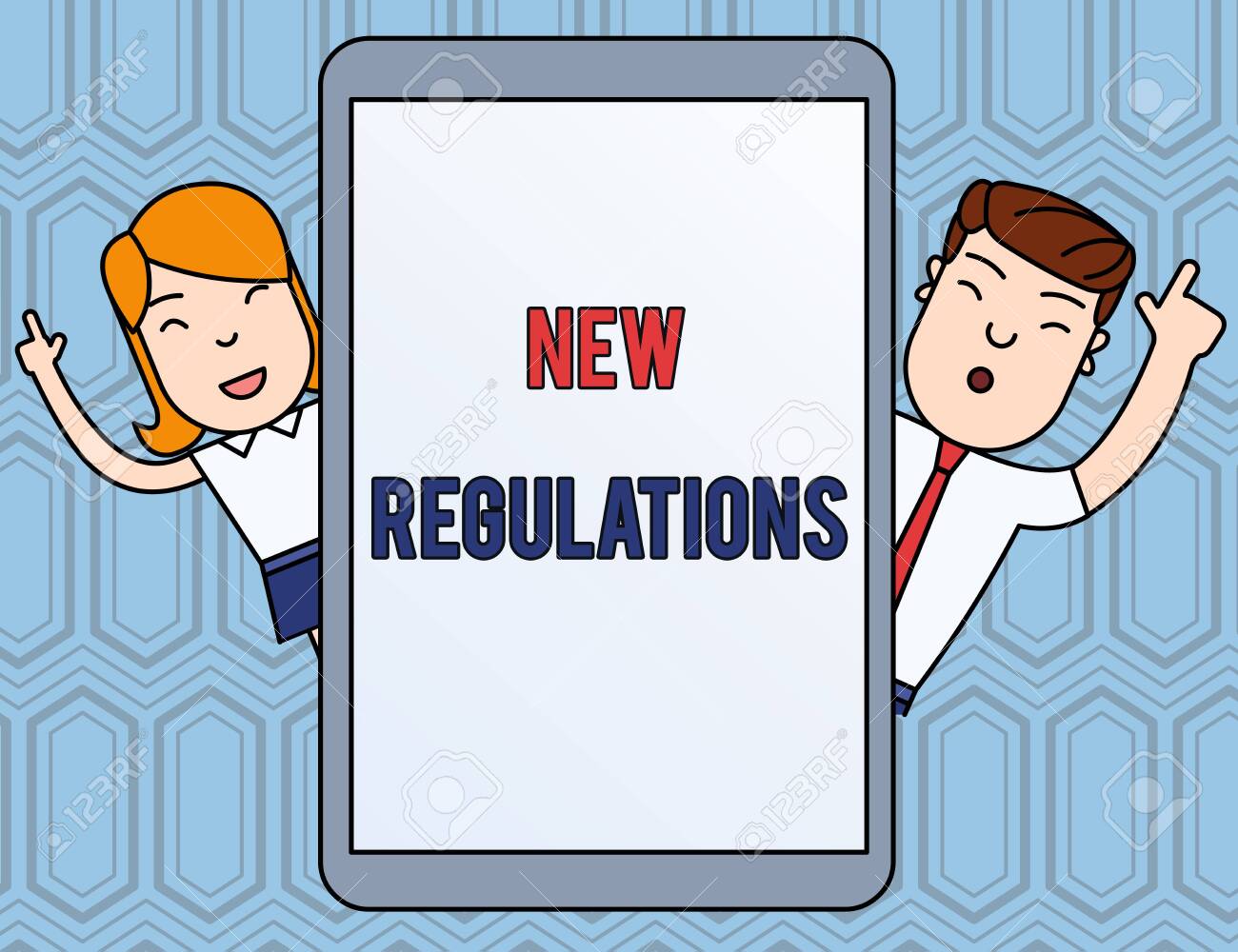 Text sign showing New Regulations. Business photo text Regulation controlling the activity usually used by rules. Male and Female Index Fingers Up Touch Screen Tablet Smartphone Device - 124657016 Text sign showing New Regulations. Business photo text Regulation controlling the activity usually used by rules. Male and Female Index Fingers Up Touch Screen Tablet Smartphone Device - 124657016