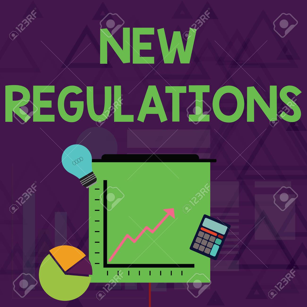 Writing note showing New Regulations. Business concept for Regulation controlling the activity usually used by rules. Investment Icons of Pie and Line Chart with Arrow Going Up - 124979838 Writing note showing New Regulations. Business concept for Regulation controlling the activity usually used by rules. Investment Icons of Pie and Line Chart with Arrow Going Up - 124979838