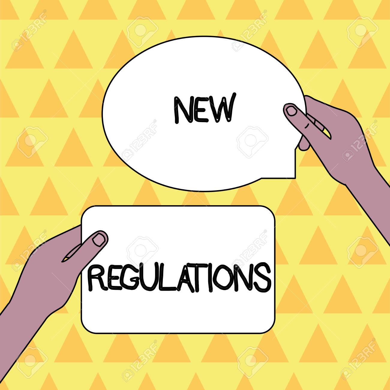 Handwriting text New Regulations. Conceptual photo Regulation controlling the activity usually used by rules. Two Blank Figured Tablets Signs Held in Hands One Above Other Text Space - 124980201 Handwriting text New Regulations. Conceptual photo Regulation controlling the activity usually used by rules. Two Blank Figured Tablets Signs Held in Hands One Above Other Text Space - 124980201