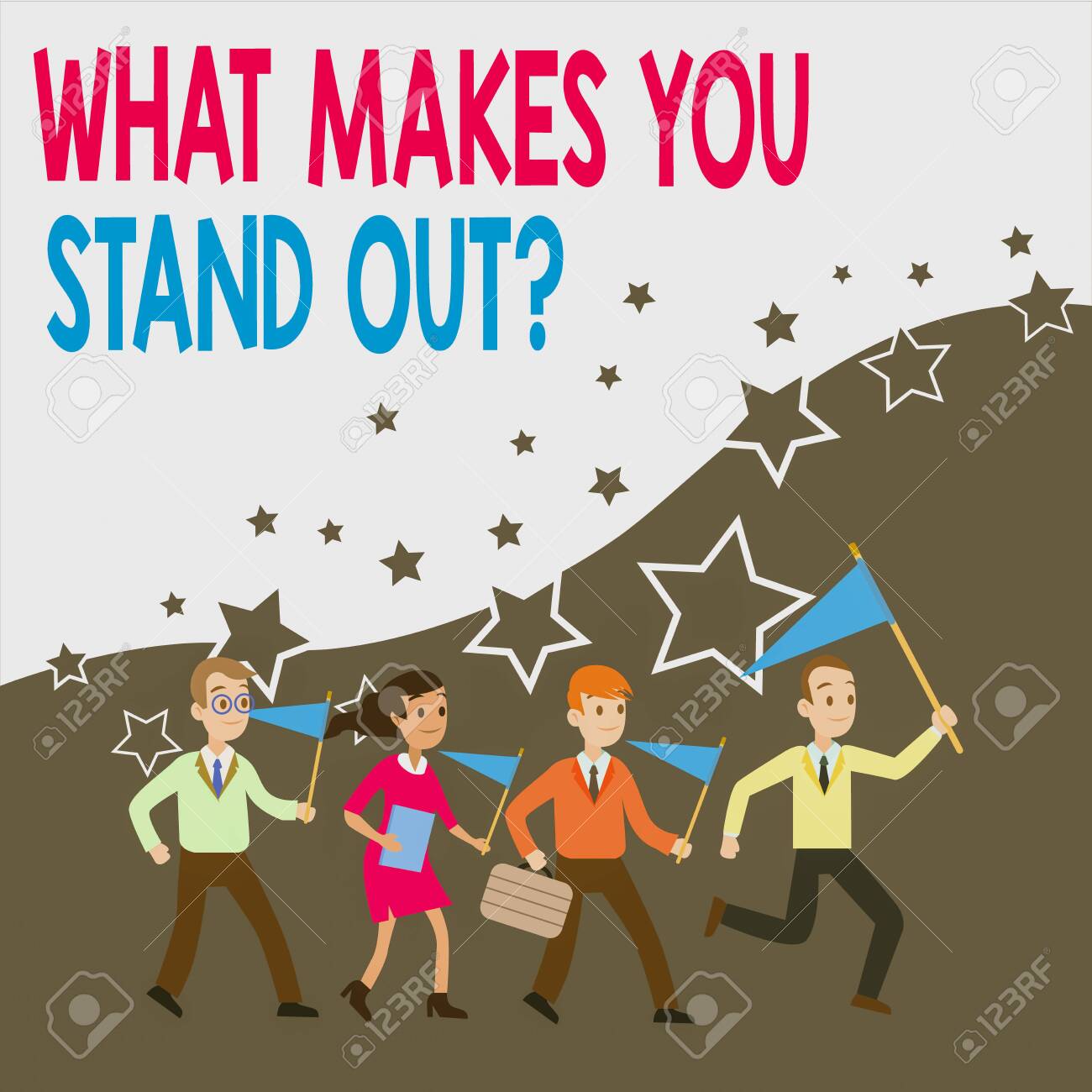 Conceptual Hand Writing Showing What Makes You Stand Out Question Concept Meaning Asking Someone About His Qualities Crowd Flags Headed By Leader Running Demonstration Meeting Stock Photo Picture And Royalty Free Image