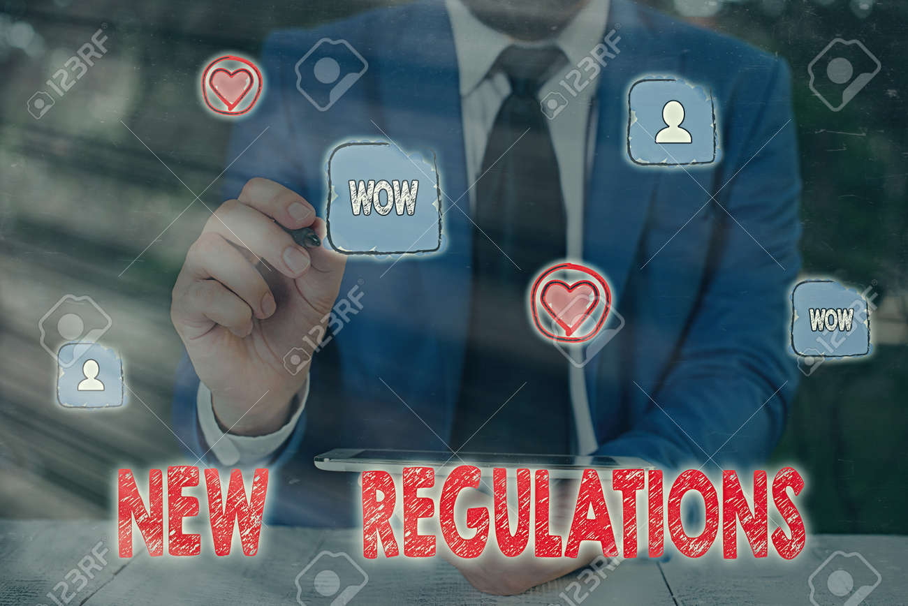 Handwriting text New Regulations. Conceptual photo Regulation controlling the activity usually used by rules. - 146173307 Handwriting text New Regulations. Conceptual photo Regulation controlling the activity usually used by rules. - 146173307