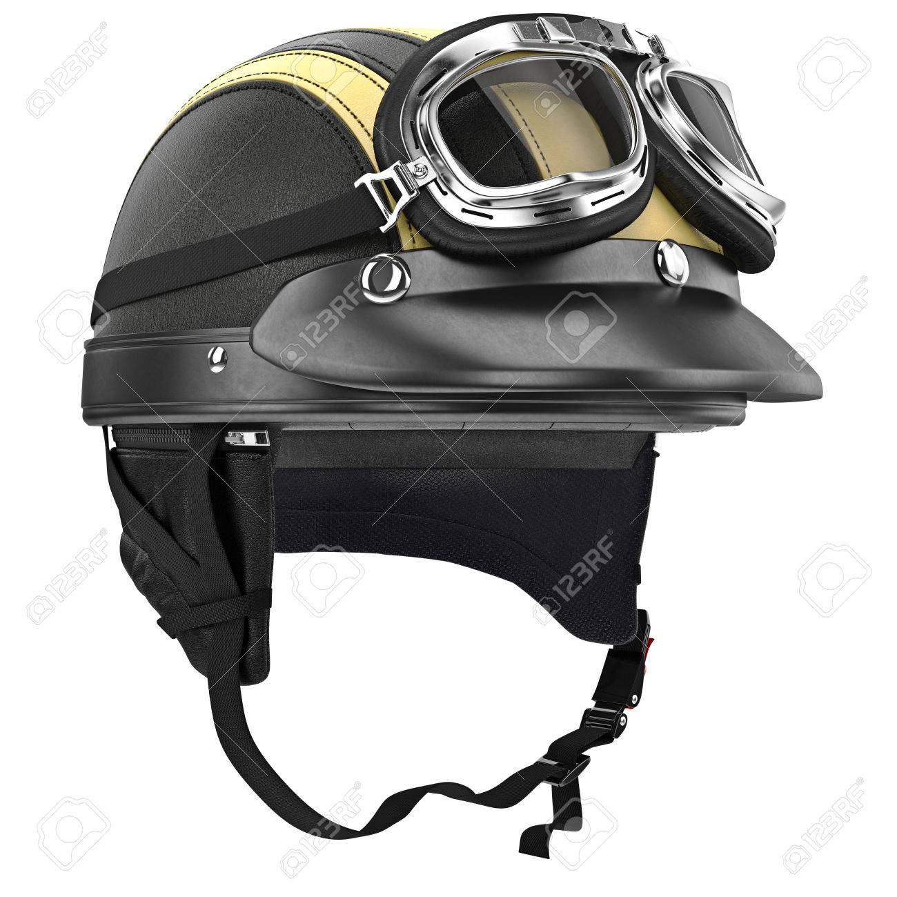 Casque De Moto En Cuir Et Des Lunettes De Style Rétro Objet
