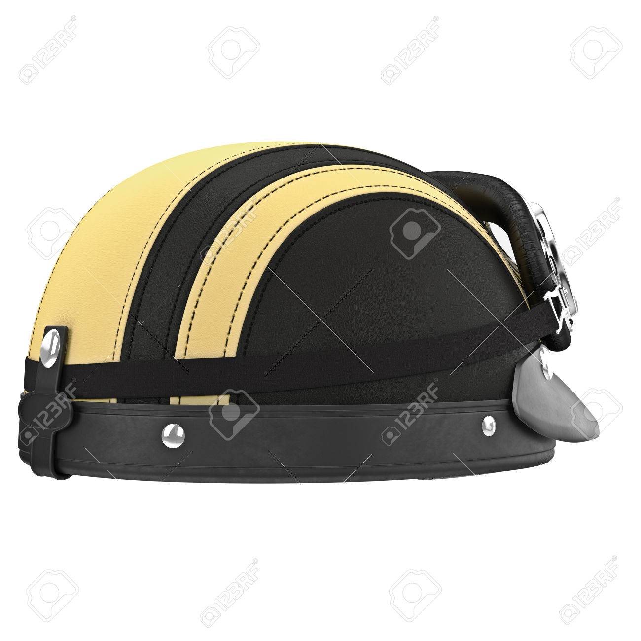 Casque De Moto En Cuir Avec Des Rayures Jaunes Objet Graphique 3d