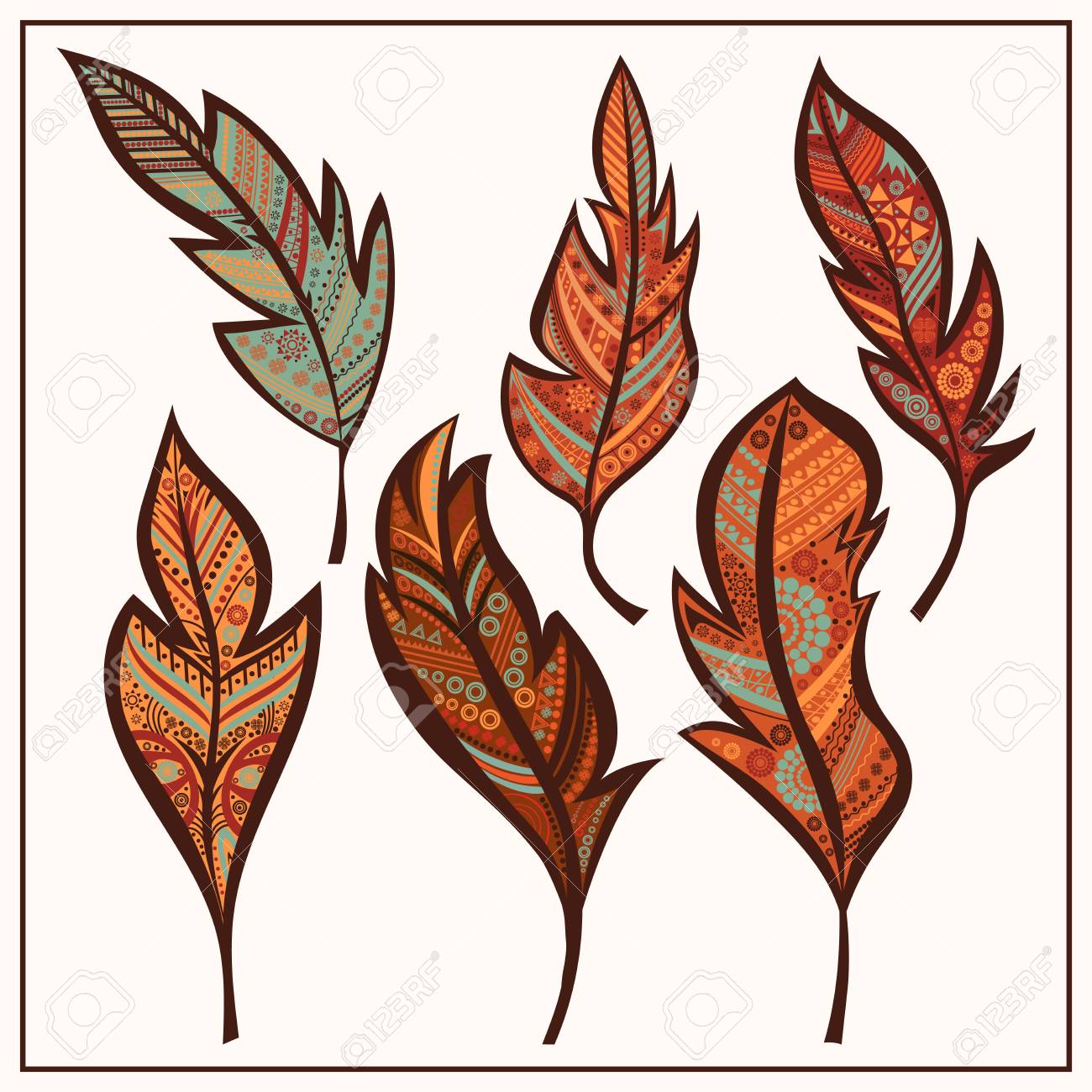 様式化された羽民族飾りスタイル 部族の羽を設定します あなたのデザインのかわいい羽 グリーティング カード ヘナ タトゥーのための要素をデザインします 分離ベクトル図のイラスト素材 ベクタ Image