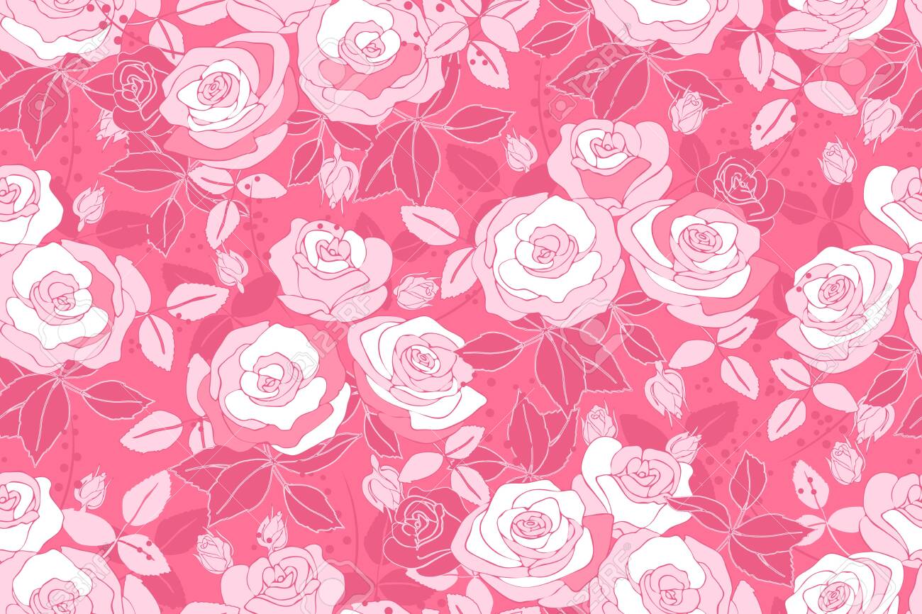 Art Floral Vector Seamless Pattern With Rose Pink And White Art Floral Vector Seamless Pattern With Rose Pink And White